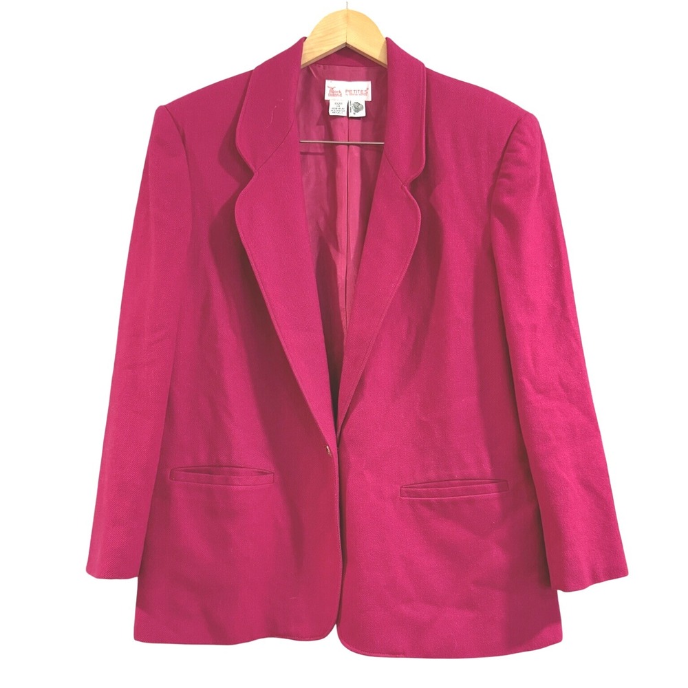 VTG! Block Island Petites 100% Pure Wool Hot Pink Blazer‎ Jacket Career Coat 14